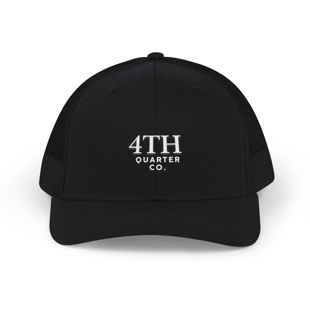 4TH Quarter Co. Embroidered Trucker Cap — White Snapback Mesh Hat