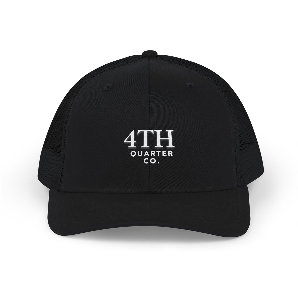 4TH Quarter Co. Embroidered Trucker Cap — White Snapback Mesh Hat