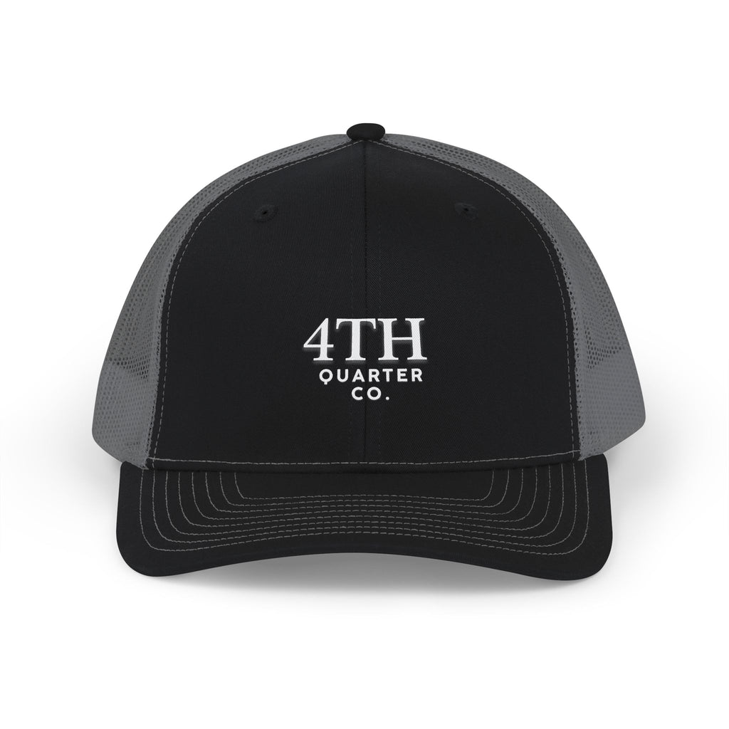 4TH Quarter Co. Embroidered Trucker Cap — White Snapback Mesh Hat