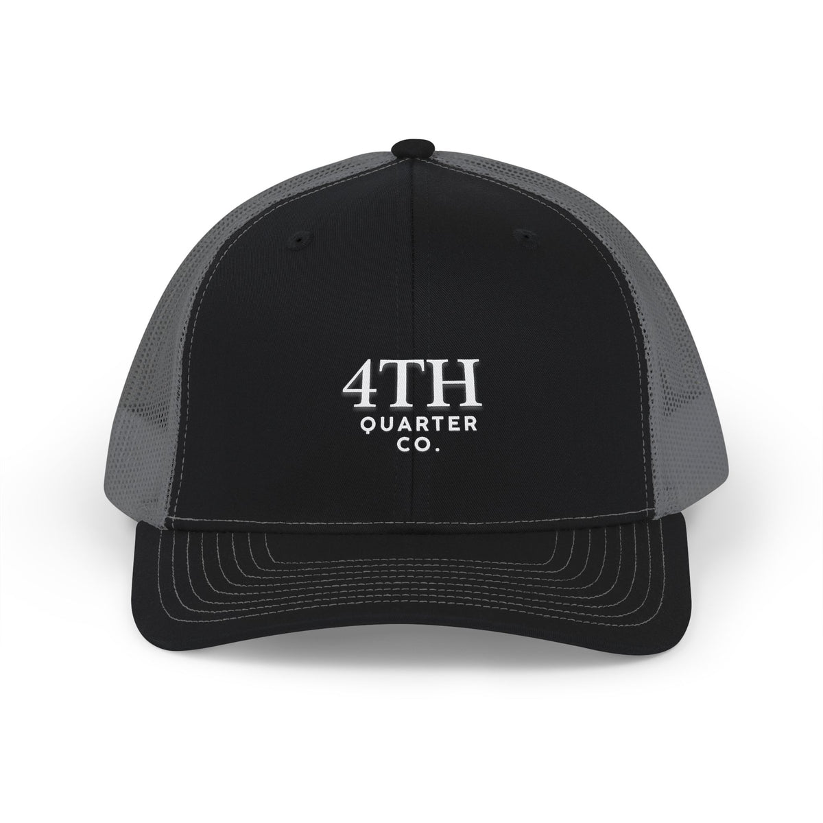 4TH Quarter Co. Embroidered Trucker Cap — White Snapback Mesh Hat