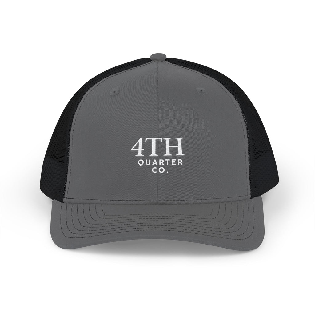 4TH Quarter Co. Embroidered Trucker Cap — White Snapback Mesh Hat
