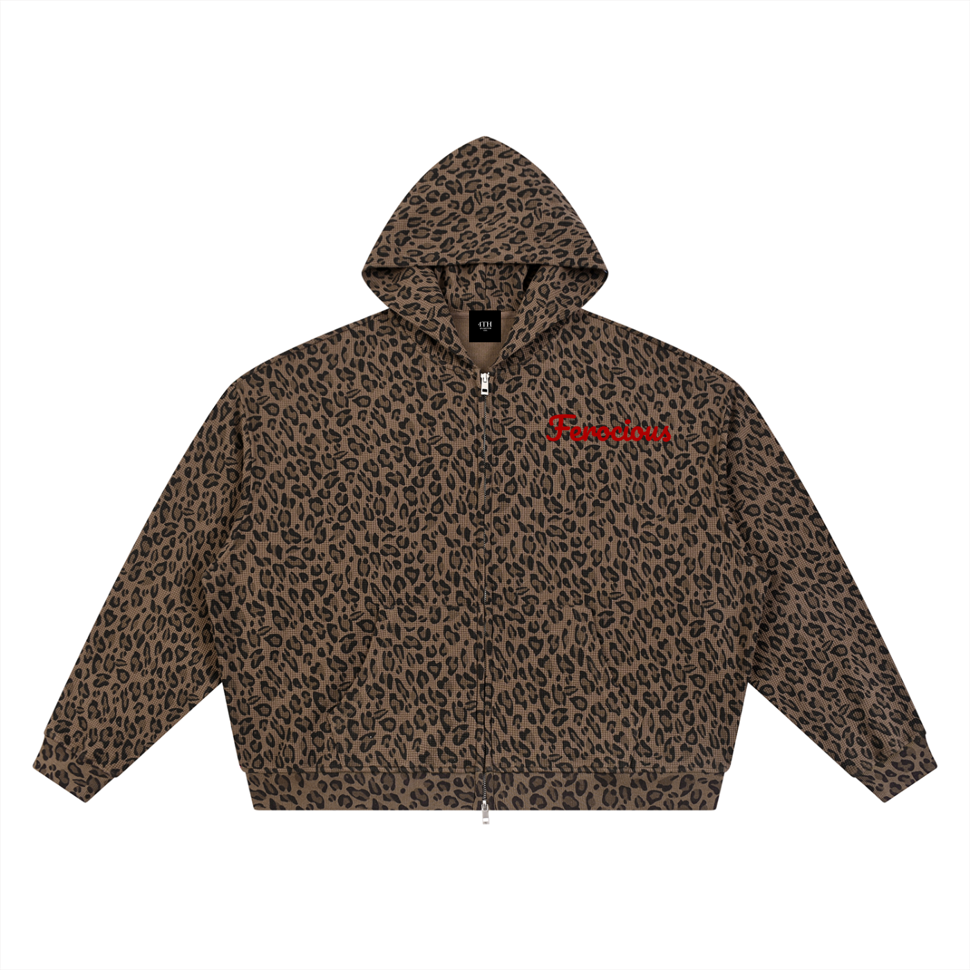Unisex Leopard Print Waffle Full Zip Hoodie