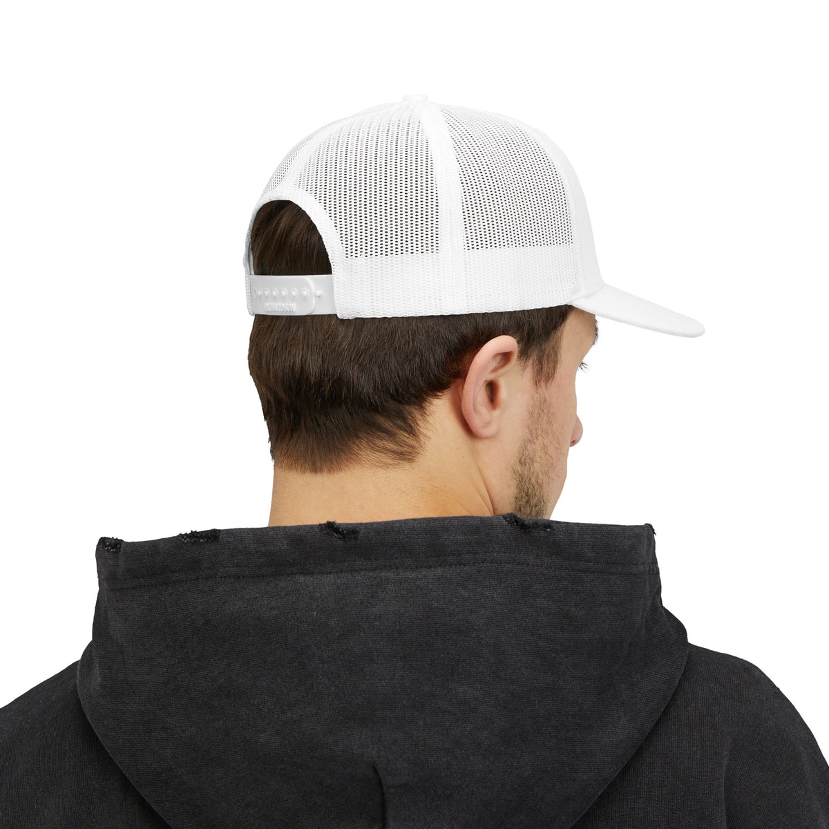 4TH Quarter Co. Embroidered Trucker Cap — White Snapback Mesh Hat