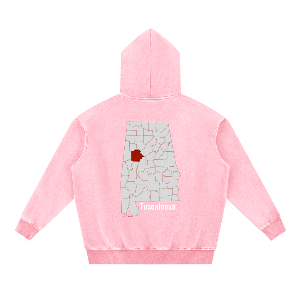 Tuscaloosa on the Map - Snow Wash Fleece Oversize Hoodie