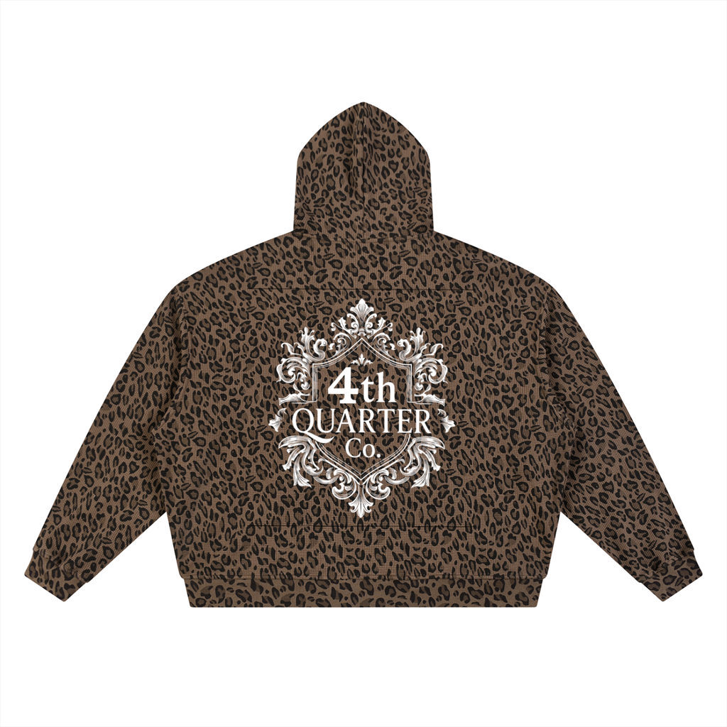 Unisex Leopard Print Waffle Full Zip Hoodie