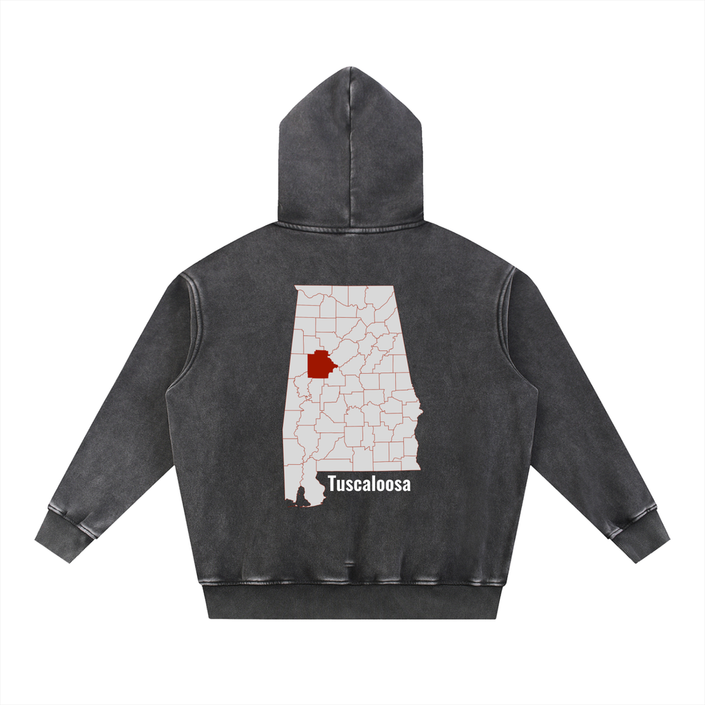 Tuscaloosa on the Map - Snow Wash Fleece Oversize Hoodie