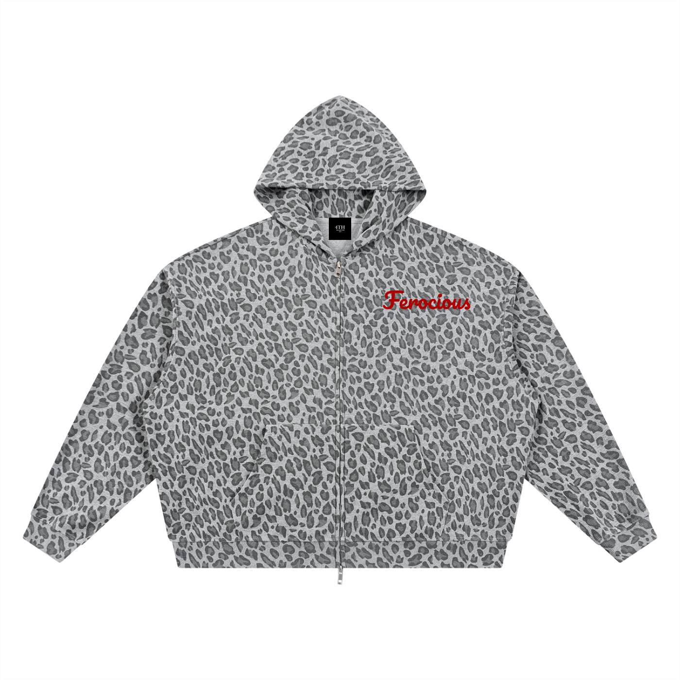 Unisex Leopard Print Waffle Full Zip Hoodie