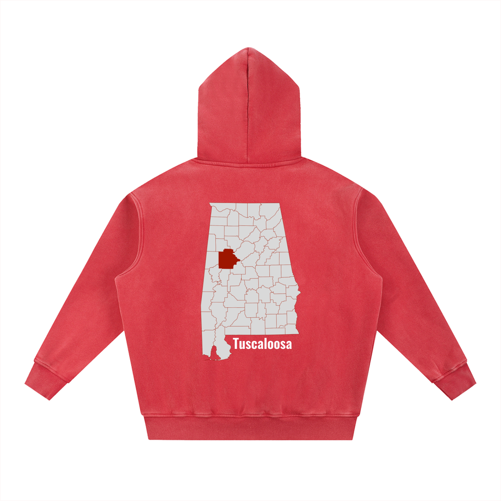 Tuscaloosa on the Map - Snow Wash Fleece Oversize Hoodie