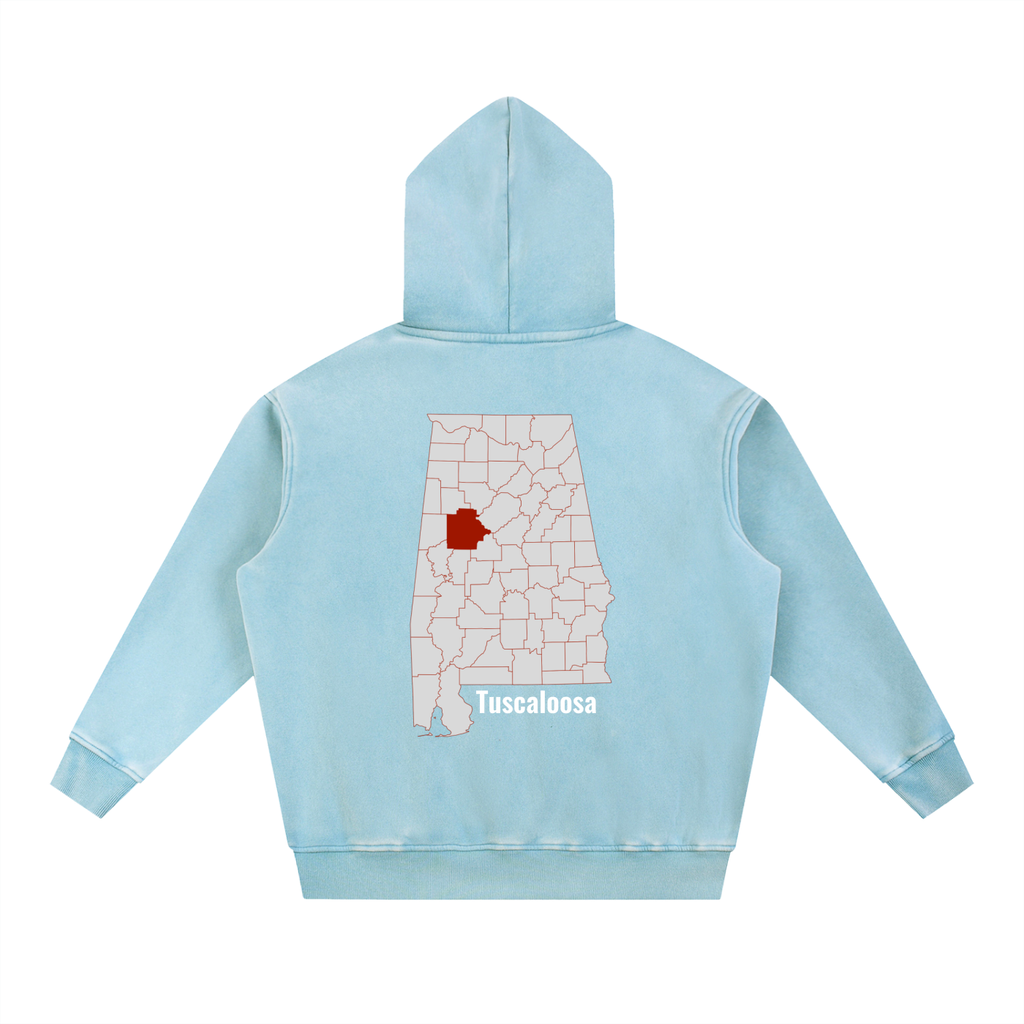 Tuscaloosa on the Map - Snow Wash Fleece Oversize Hoodie