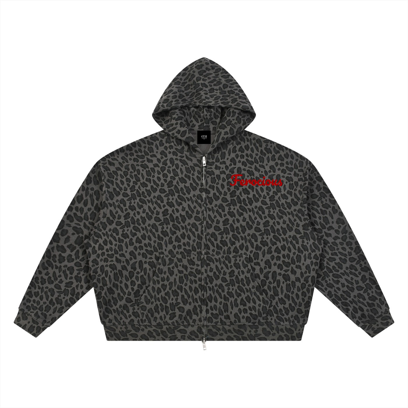 Unisex Leopard Print Waffle Full Zip Hoodie