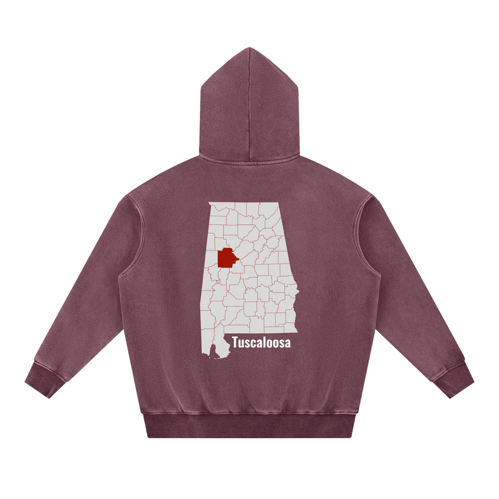 Tuscaloosa on the Map - Snow Wash Fleece Oversize Hoodie