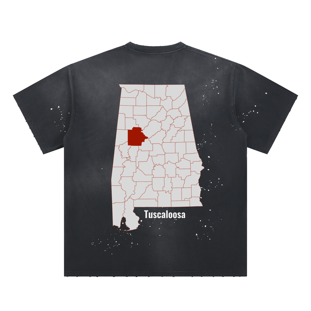 Tuscaloosa - On the Map -Hand-Frayed Sunfade Paint Splatter T-Shirt