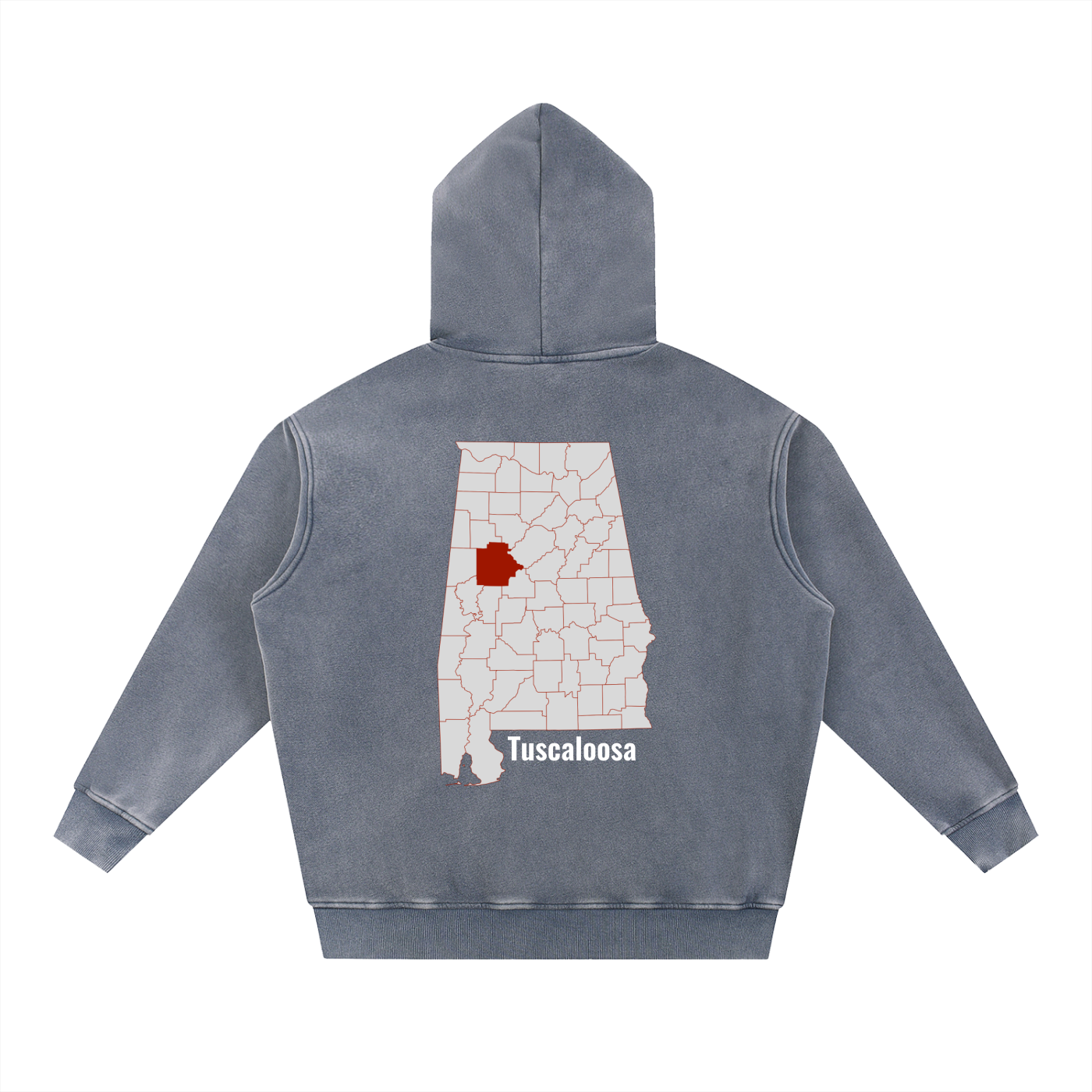 Tuscaloosa on the Map - Snow Wash Fleece Oversize Hoodie